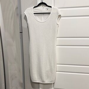 MaxMara White Sleeveless Crochet Textured Dress 40